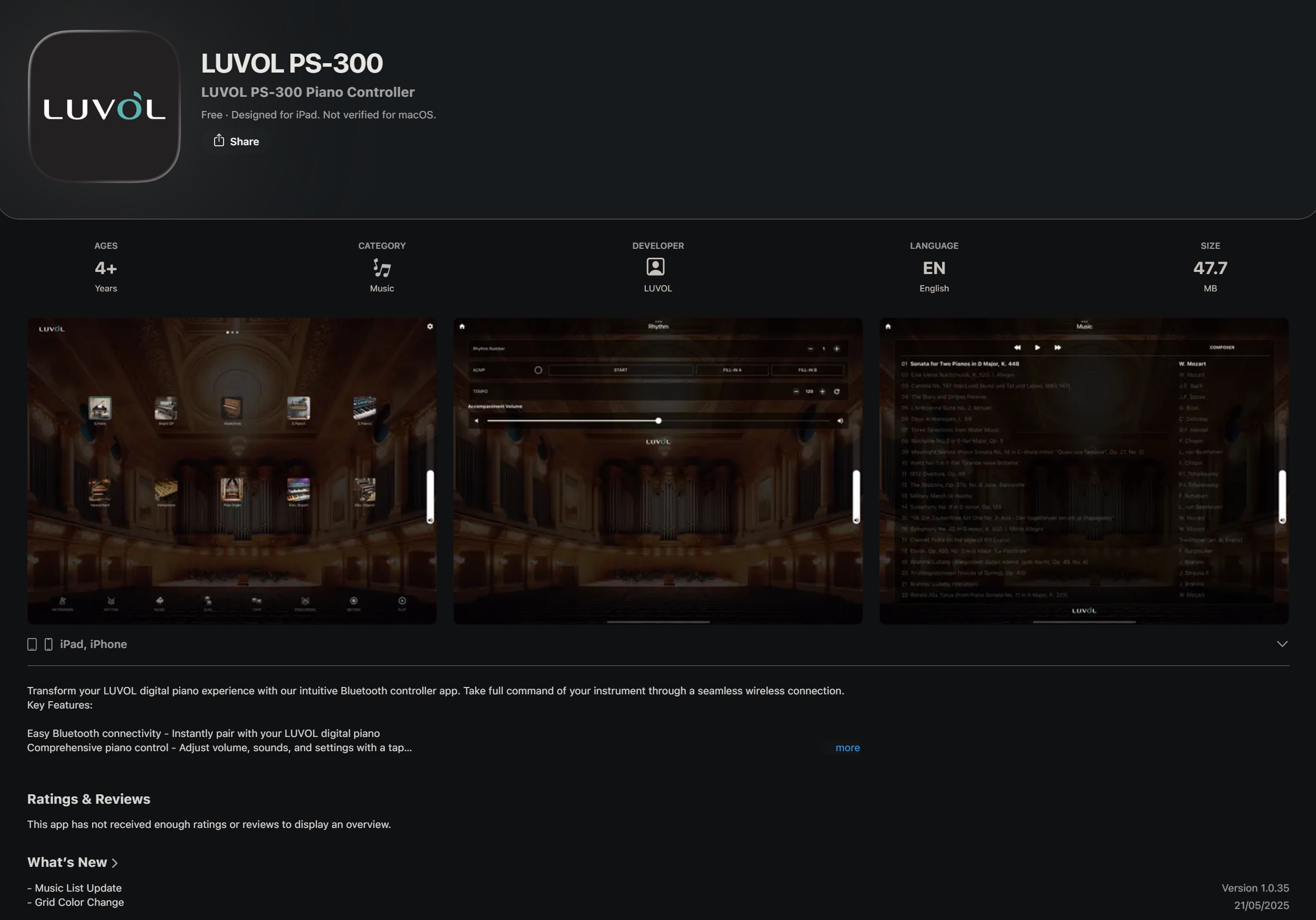 LUVOL 'PS-300' 모델 전용 앱 기획, 개발, 등록, 수정, 관리 (애플)